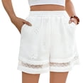 thumbnail image 3 of Women's Eyelet Lace Shorts Liweisiy Elastic Waist Floral Graphic Wide Leg Shorts Summer Lounge Loose Shorts White L, 3 of 9