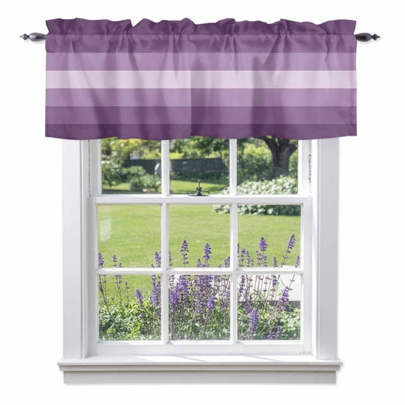 Purple Ombre Valance Curtains, Stripe Rod Pocket Short Window Curtain for Kitchen Bathroom Bedroom, 54"x18"