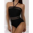 thumbnail image 4 of Babysbule Swimsuits for Women Clearance Women's Swimwear Solid Patchwork Halter Neck Mesh Hollow Out Beachwear Bikini One-Piece Swimsuit, 4 of 8