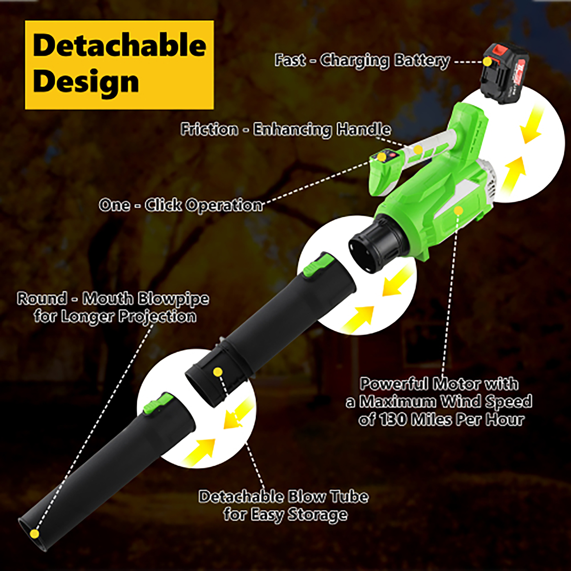 Elleree 21V Electric Cordless Leaf Blower 650CFM with 4.0Ah Lithium Battery and Charger, Extended Nozzle,Lightweight Yard Tools