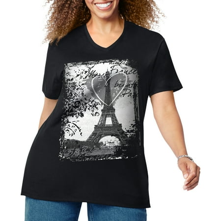 - Women's Plus-Size Graphic Short Sleeve V-neck Tee