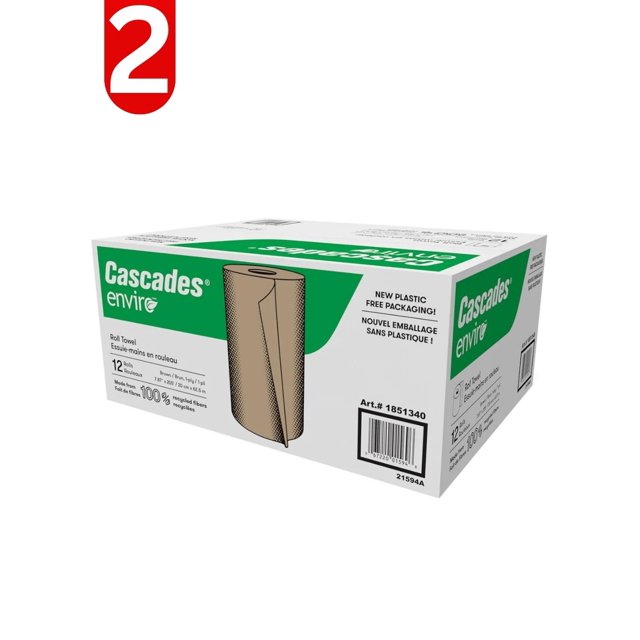 Cascades Enviro Rouleaux d'Essuie-tout en Papier Brun, Lot de 12, Lot de 2