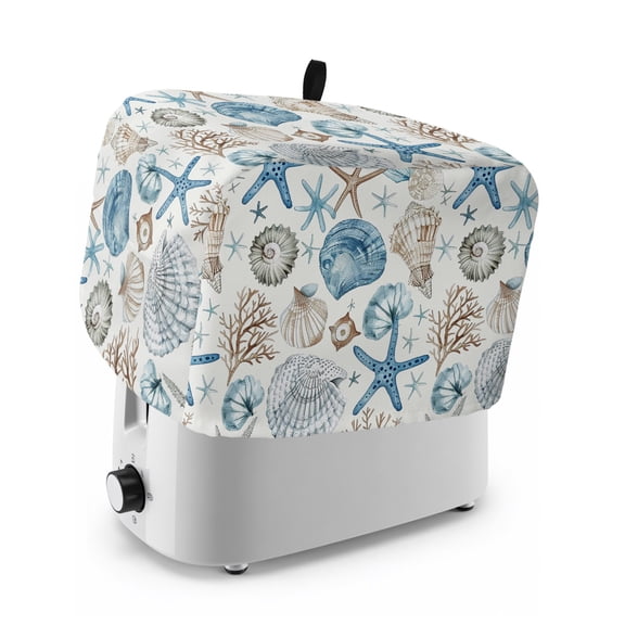 Toaster Cover 2 Slice, Blue Beige Coastal Dustproof Bakeware Oven Protector with Top Hook, Summer Beach Starfish Shell Nautical Waterproof Small Kitchen Appliance Toasters Dust Cover, 12"x7.5"x8"