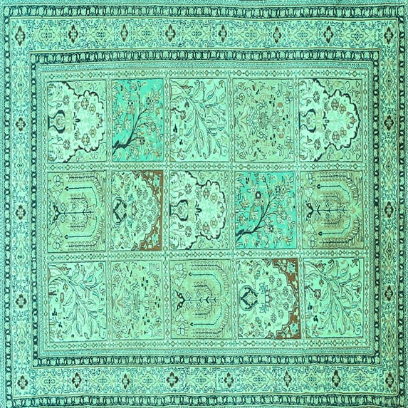 Ahgly Company Machine Washable Indoor Square Persian Turquoise Blue Traditional Area Rugs, 4' Square