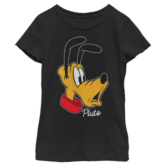 Girl's Mickey & Friends Pluto Portrait Graphic Tee Black Small