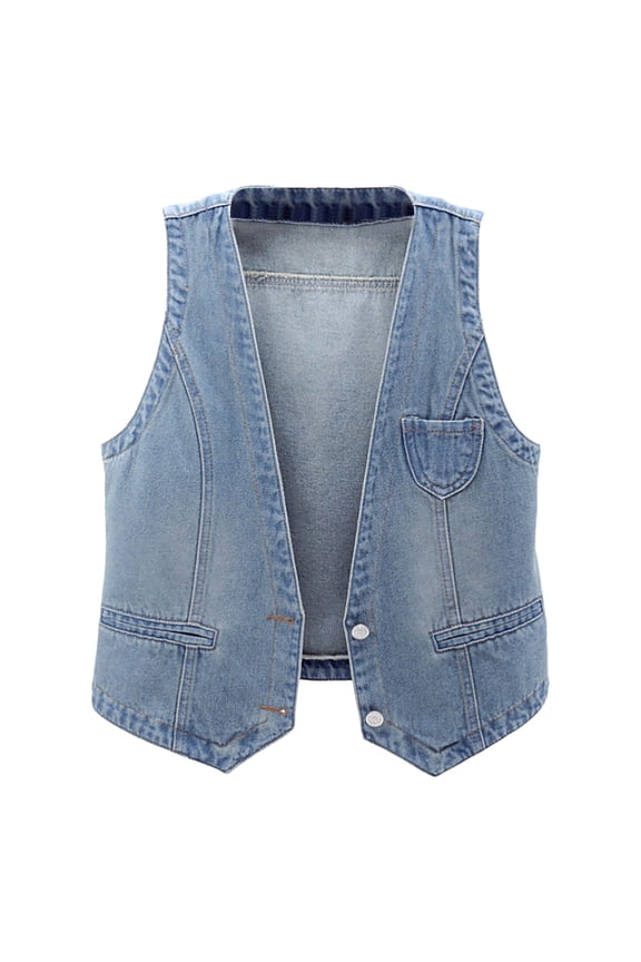 Women's Denim Vest Short, Slim Fit, Korean Version Jacket Vest, High-Quality Denim, for Summer, Business Casual