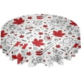 thumbnail image 2 of Happy Canada Day Round Tablecloth 60 Inch - Waterproof Fabric Table Cloth Protector, Filling Autumn Red Maple Black Line Beaver Tablecloths Washable Table Cover for Kitchen Banquet Coffee Table Party, 2 of 6