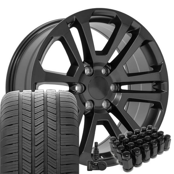 OE Wheels CV99 20 Inch Rims and Tires Fit Sierra 1500 Style 6x139.7 20x9 Satin Black - Hollander 4741 - Eagle LS-2 275/55-20 (Set of 4)