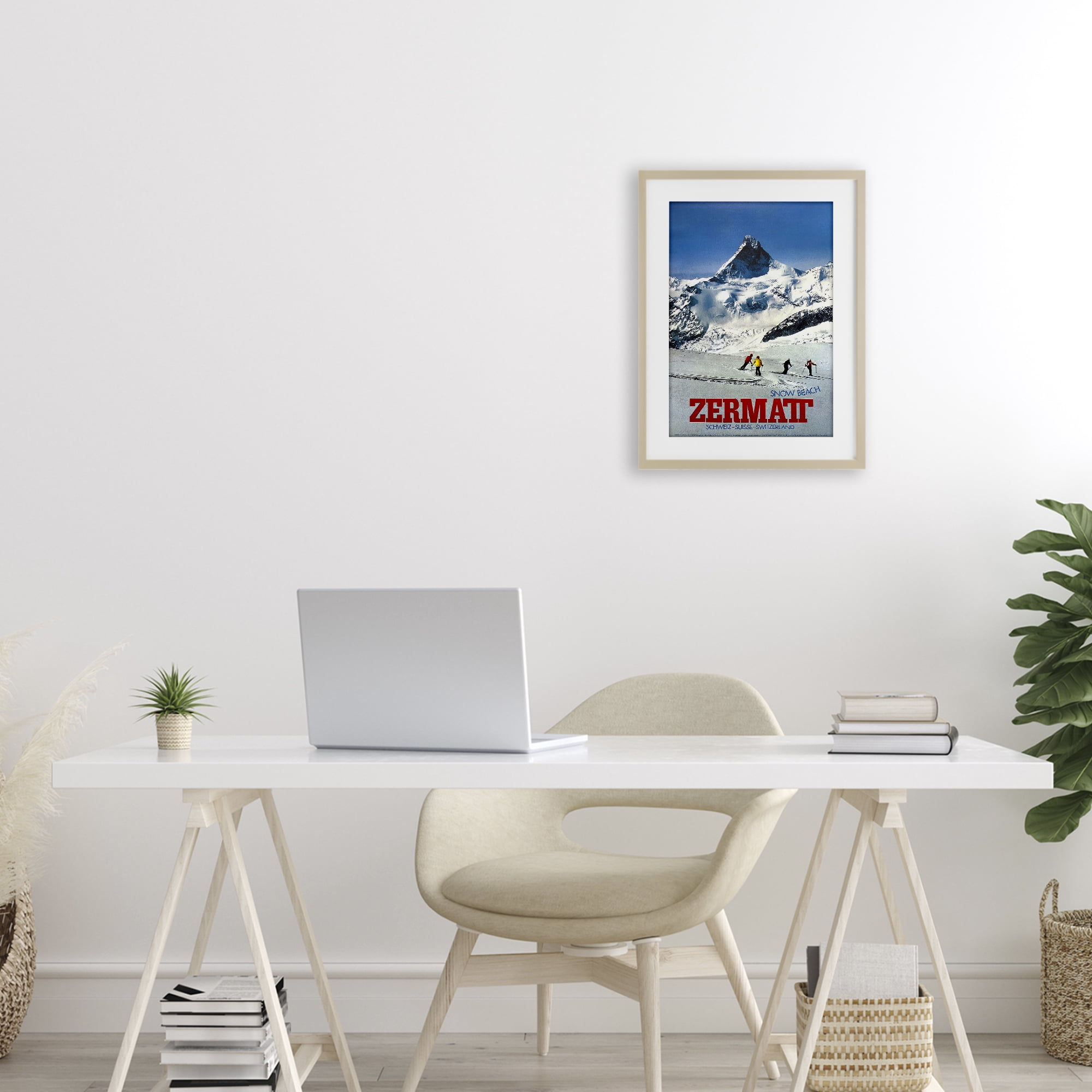 Stupell Industries Zermatt Snow Beach Birch Framed Print Under Glass, design by Vintage Posters