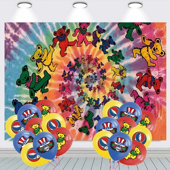 dancing bear the greatful dead Banner Backdrop Background Birthday Balloons Party Supplies Taspestry Poster Wall Decor