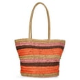 thumbnail image 2 of Time and Tru Women's Striped Straw Tote Bag, Peach, 2 of 5