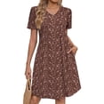 thumbnail image 3 of Fantaslook Summer Dresses for Women Short Sleeve Pleated V Neck Dress A Line Casual Tunic Dresses with Pockets, 3 of 11