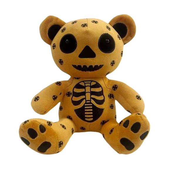 7.8in Skeleton Pattern Bobo Bear Plush Toy, Goth Style Animal Figurine for Home Decor, Decorative Bear Doll with Bone Graphic