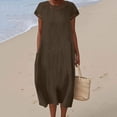 thumbnail image 2 of Oksale Tshirt Dresses for Women Loose Short Sleeve Linen Dress with Pockets Casual Crewneck Maxi Dresses Coffee XL, 2 of 8