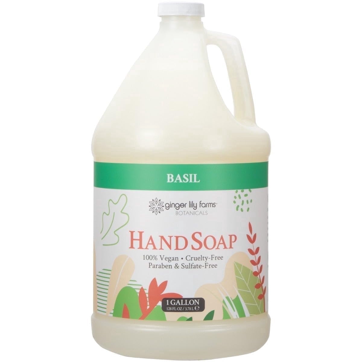 Ginger Lily Farms Botanicals All-Purpose Liquid Hand Soap Refill, 100% Vegan & Cruelty-Free, Basil Scent, 1 Gallon (128 fl oz)
