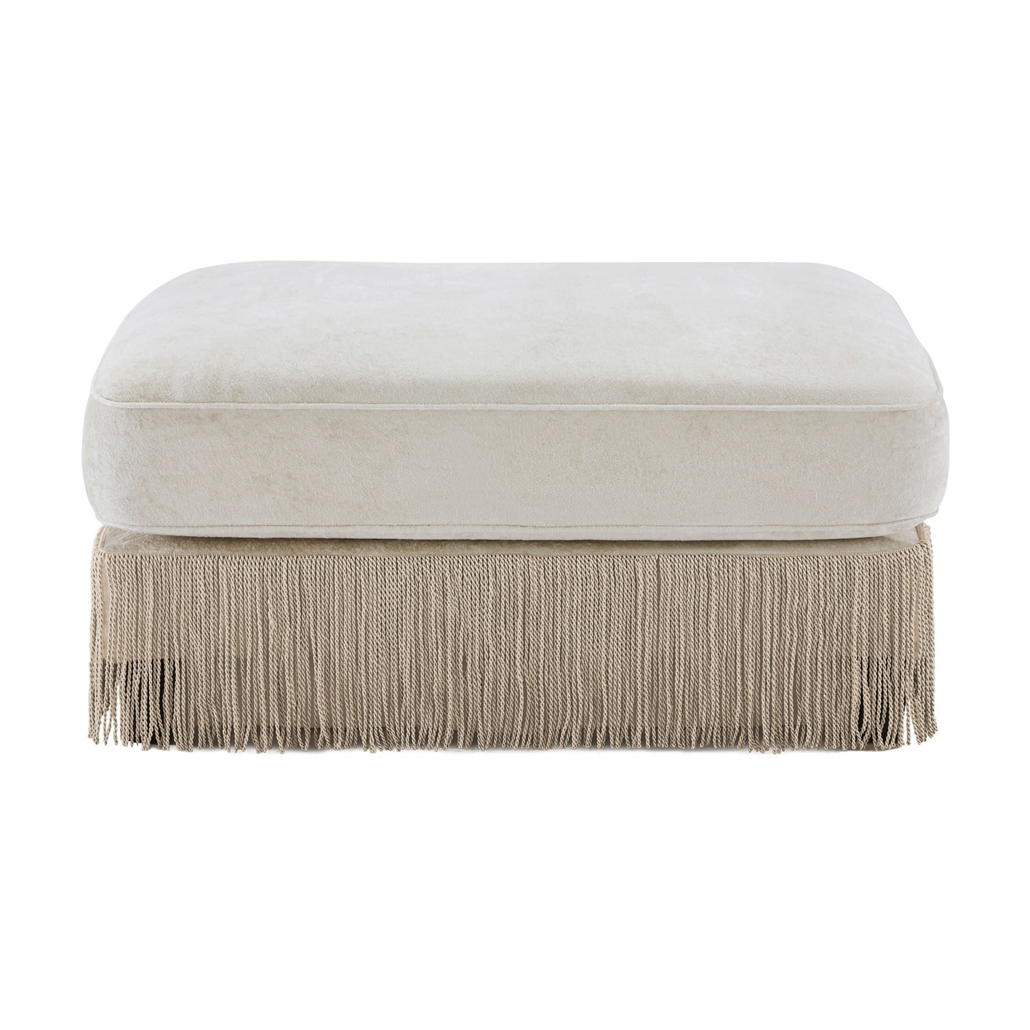 Hommoo Comfort Velvet Fabric Ottoman with Button Tufted Design & Floor-grazing Tassel, Beige