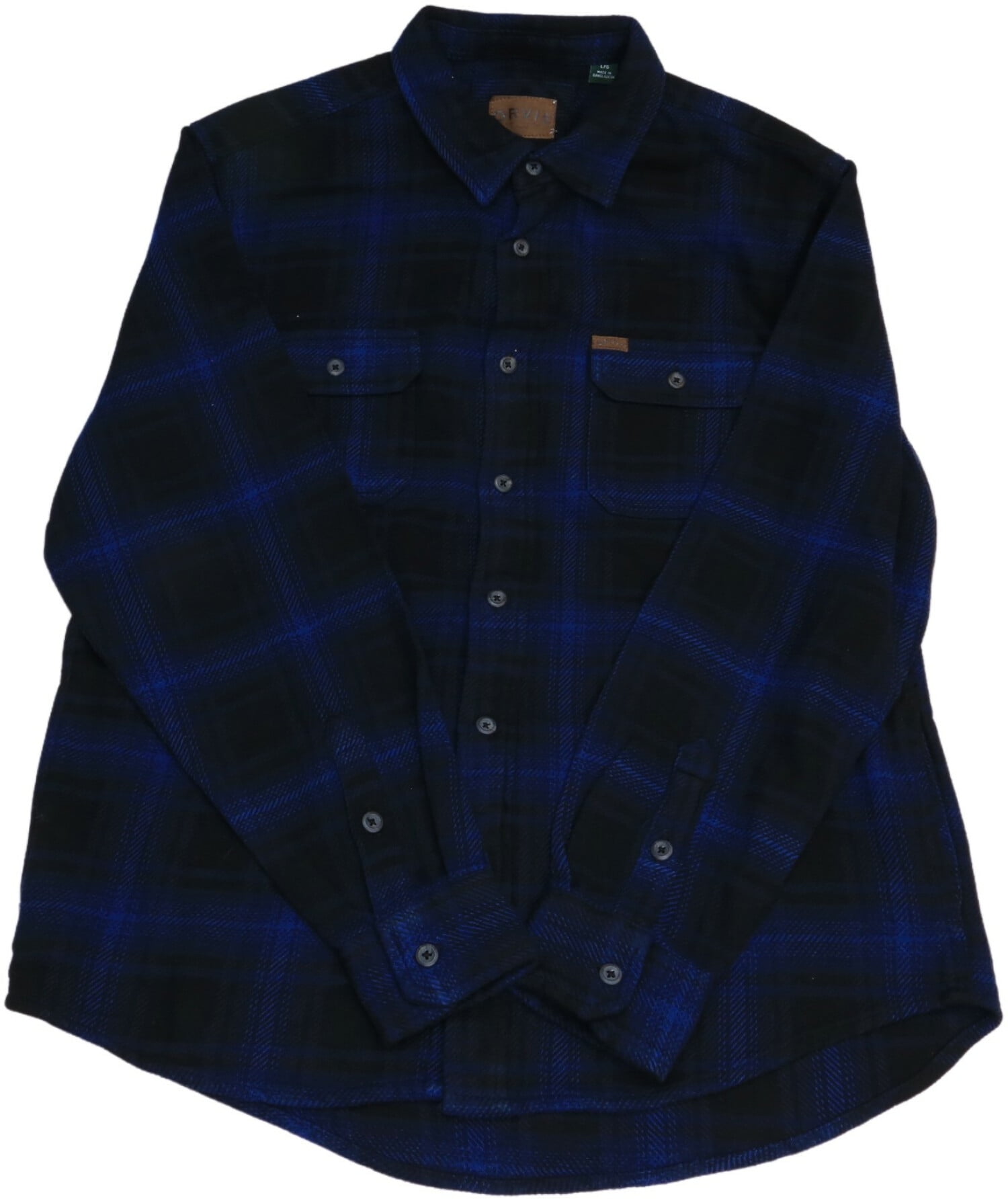 Orvis Men's Night Blue Plaid Big Bear Heavy Weight Flannel Long Sleeve
