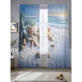thumbnail image 5 of Sheer Curtains 96 Inches Long, Christmas Beach Light Filtering Window Curtains for Living Room, Blue Shell Starfish Conch Pine Cone Snow Rod Pocket Voile Sheer Curtain Drapes, 52"W x 96"L, 2 Panels, 5 of 8