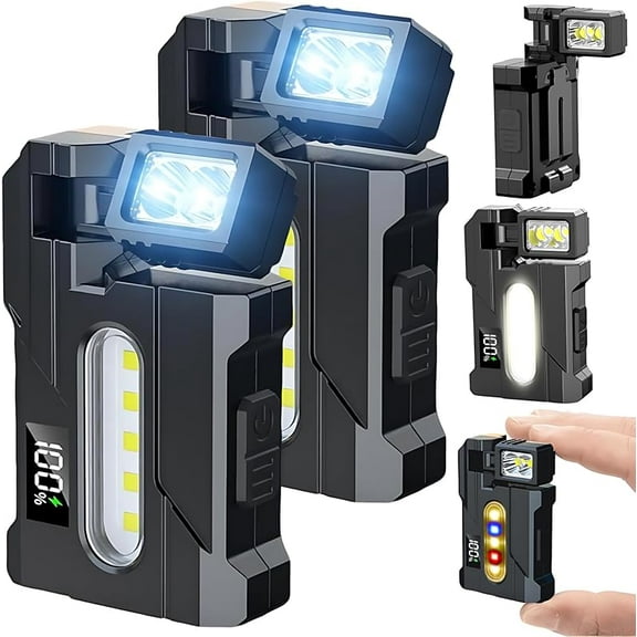 G5 EDC Flashlight 1200 Lumens – 2PCS Super Bright 3 Modes EDC Flashlight, Rechargeable Mini Light with Magnet, Portable Pocket Dual Light, 180° Rotatable Magnetic Torches for Outdoor Emergency(Black)