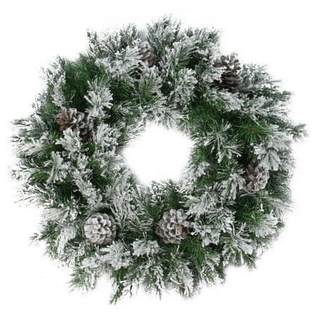 Northlight 24 in. Flocked Angel Pine with Pine Cones Artificial Christmas Wreath