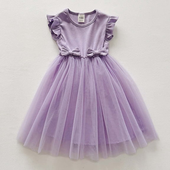 SNKSDGM Late July Flower Girl Dresses for Wedding Toddler Flower Girl Dress Toddler Girls Fly Sleeves Prints Embroidery Bowknot Dress Dance Party Dresses Clothes 2-3 Years