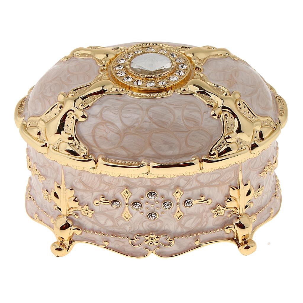 Retro Enamel European Style Oval Trinket Chest Jewelry Box Organizer