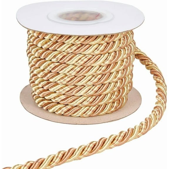 9.3 Yards 8MM Gold Braid Rope Cord Beige Decorative Twine Braid Polyester Silk Honer Cord Trim Xmas Satin Thread String DIY