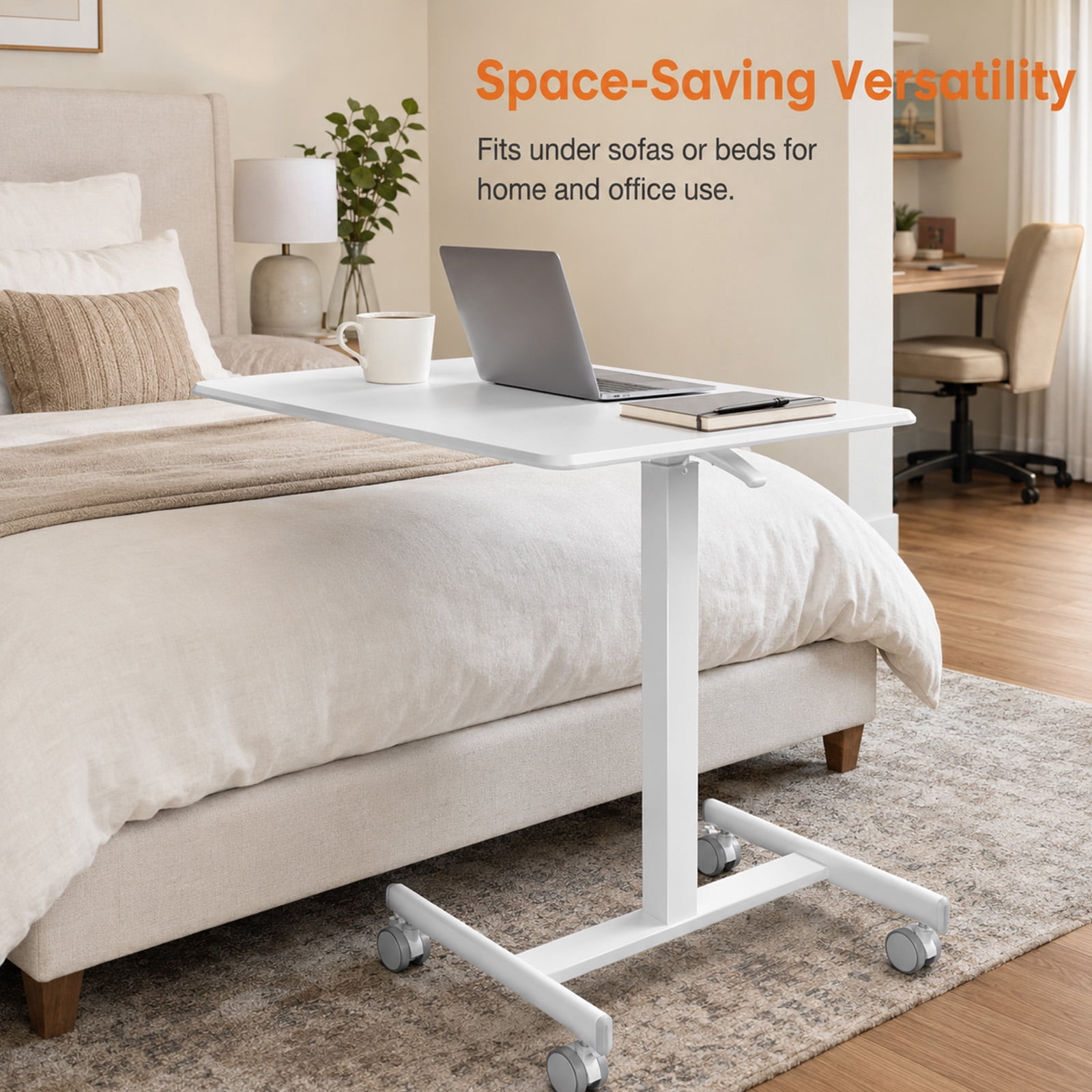 Alvantor Mobile Rolling Desk with Wheels Adjustable Height, Portable Rolling Laptop Desk with 2 Lockable Wheels, Adjustable Height Computer Workstation for Home Office