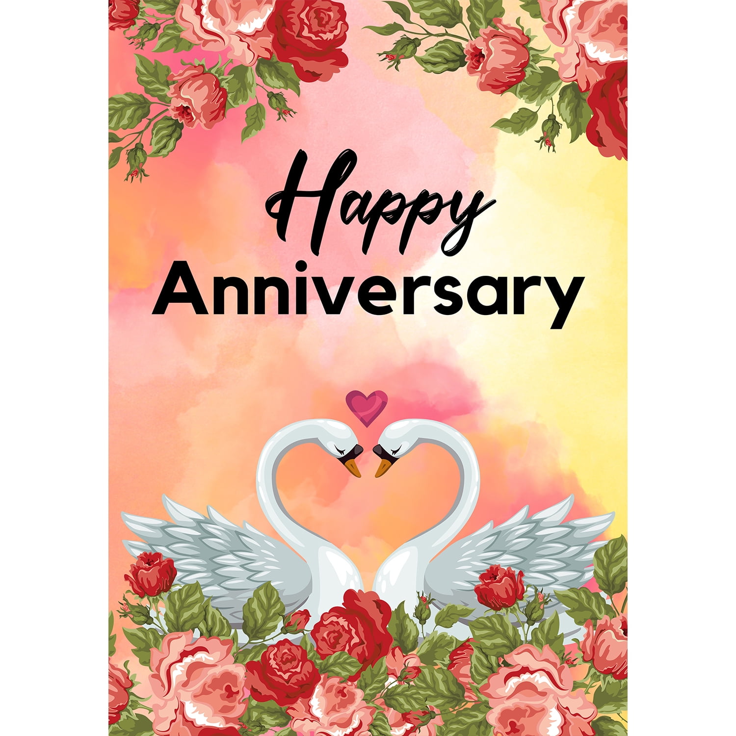 America Forever Happy Anniversary House Flag - 28 x 40 inch Double Sided, Swan Love Valentine's Day, Wedding, Anniversary Outdoor Party Decor, Married Couple Celebration Anniversary Party Flag