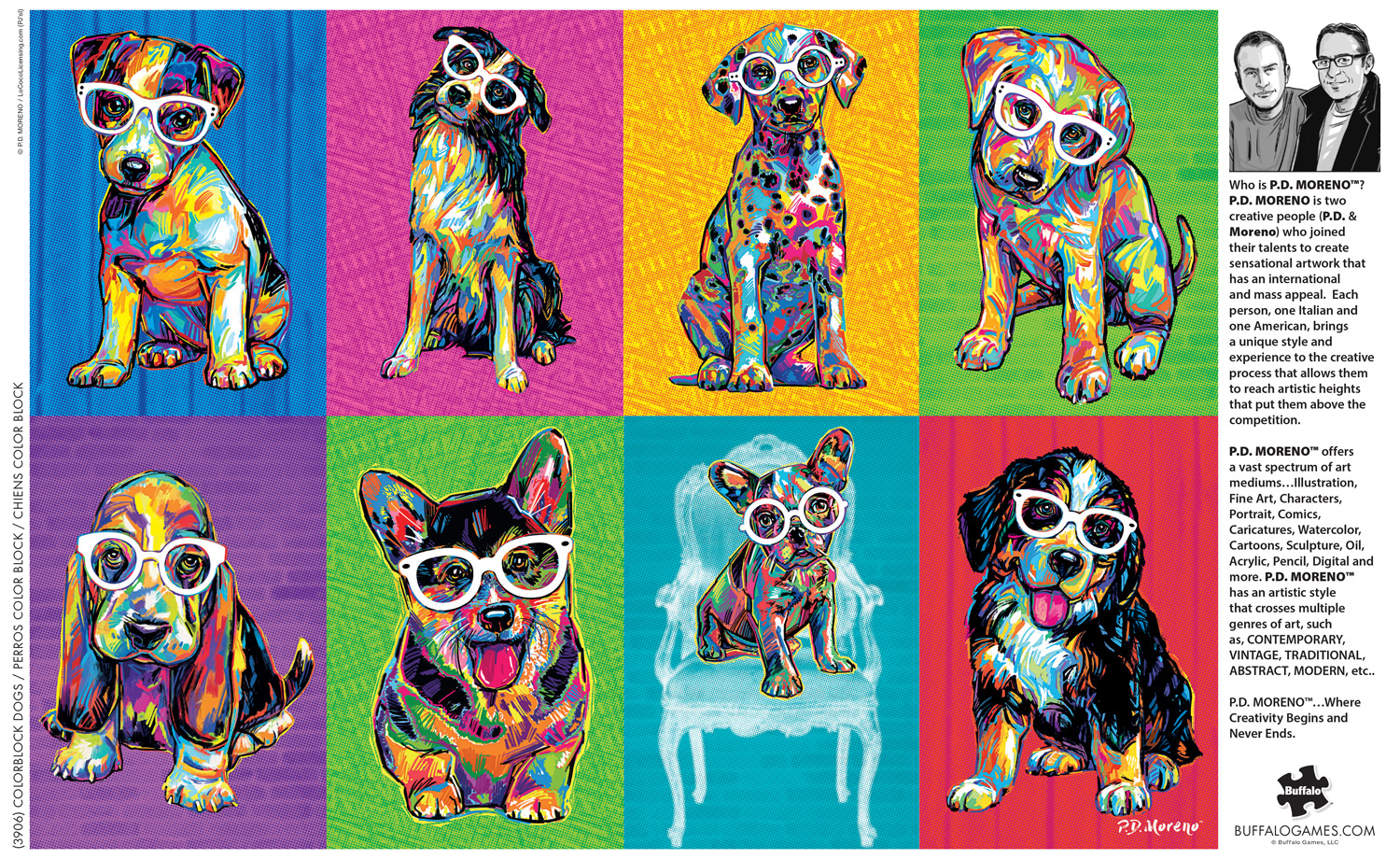 Buffalo Games Bonjour Colorblock Dogs 500-Piece Interlocking Jigsaw Puzzle for Adults Ages 14+