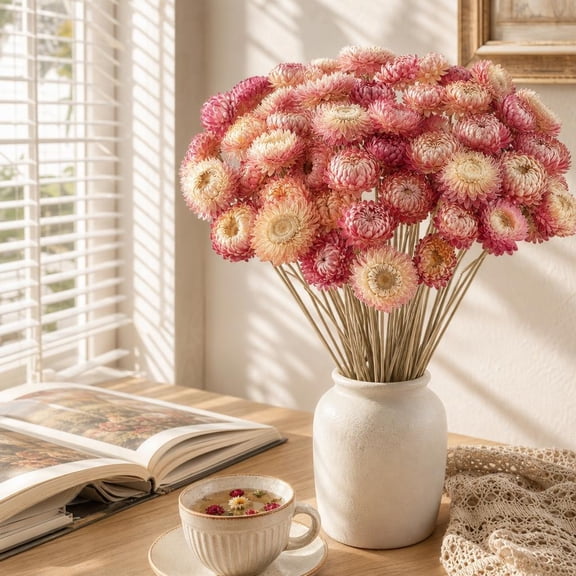 Tutuviw Natural Dried Daisy Flowers,20 Pcs Pink Daisies Sunflowers Chrysanthemums Dried Flower Bouquets,16 in Arrangements for Vase Home Decoration Photo Props Parties Weddings