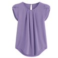 thumbnail image 4 of SDNall Chiffon Blouses for Women Chiffon Solid Color Short Sleeve Round Neck Casual Shirt Blouse (Purple,Sizes:S-5XL), 4 of 9