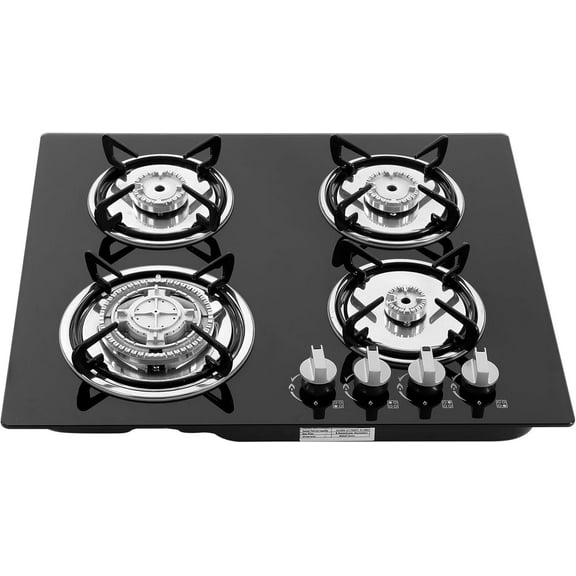 Gas Cook-top Gas Stoves,4-Burners Built-in Countertop Gas Stove NG/LPG Gas Hob Kitchen Cooker Built-In Cook Stove Tempered Glass Electronic Ignition Stove