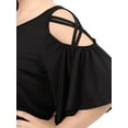 thumbnail image 6 of Unique Bargains Juniors' Plus Size Strappy Shoulder Trumpet Sleeves Top 1X Black, 6 of 7