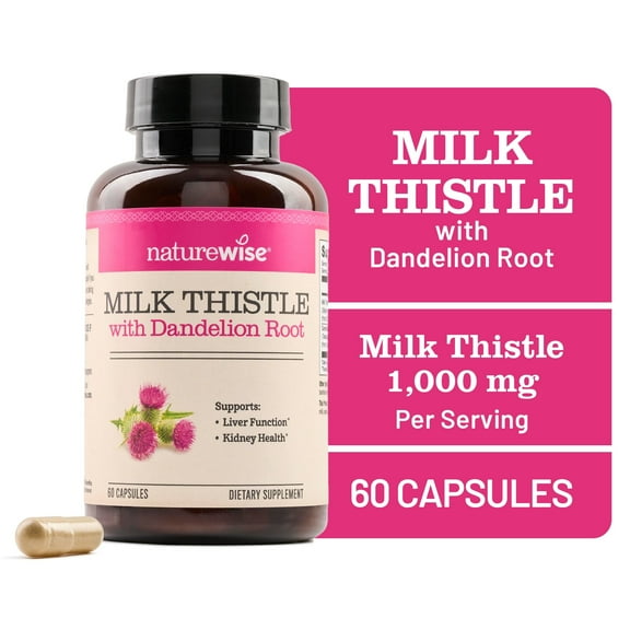 NatureWise Milk Thistle   Dandelion Root - Vegan, Non-GMO, - 60 Capsules[60-Day Supply]