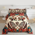thumbnail image 3 of Homewish Romantic Couple Skeleton Bedding Comforter Set, Retro Rustic Flower Floral Twin Comforter Sets, Mandala Bohemian Style Reversible Bedding Set, Lightweight Room Decor, 2pcs, 3 of 9