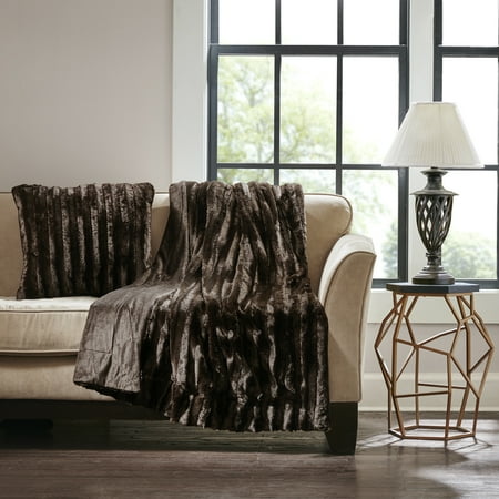 50"x60" York Long Faux Fur Throw Blanket Chocolate