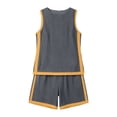 thumbnail image 4 of Women's Cotton Linen 2-Piece Outfit Contrast Trim Round Neck Sleeveless Top Pocket Shorts Casual Summer Set Dark Gray L(L), 4 of 6