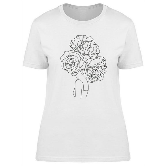Abstract Face With Flowers T-Shirt Women -Image by Shutterstock, Female Large