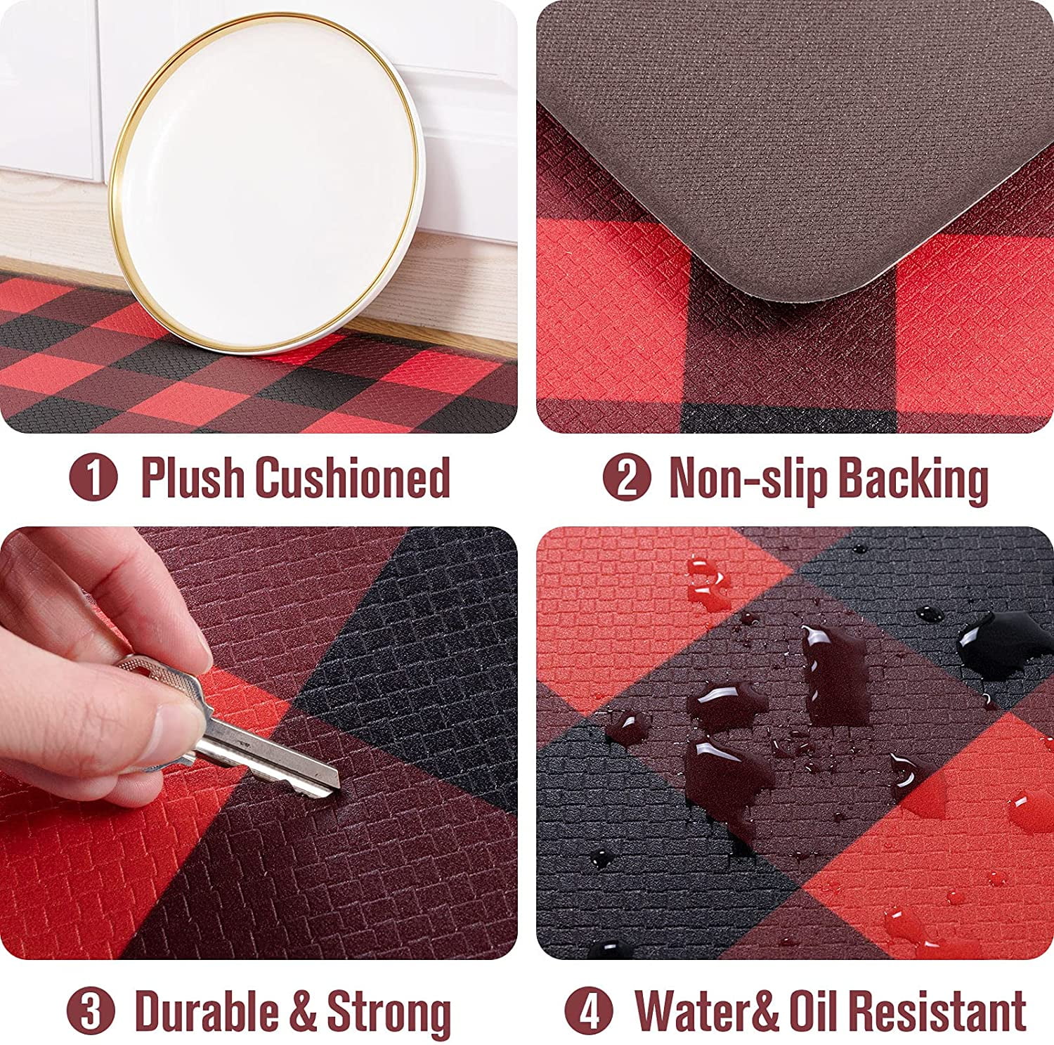 Carvapet Anti-Fatigue Floor Mat Cushioned Kitchen Comfort Mat, Waterproof Non-Slip Standing Desk Foam Mats and Rugs, Red and Black, 17.3"x28"