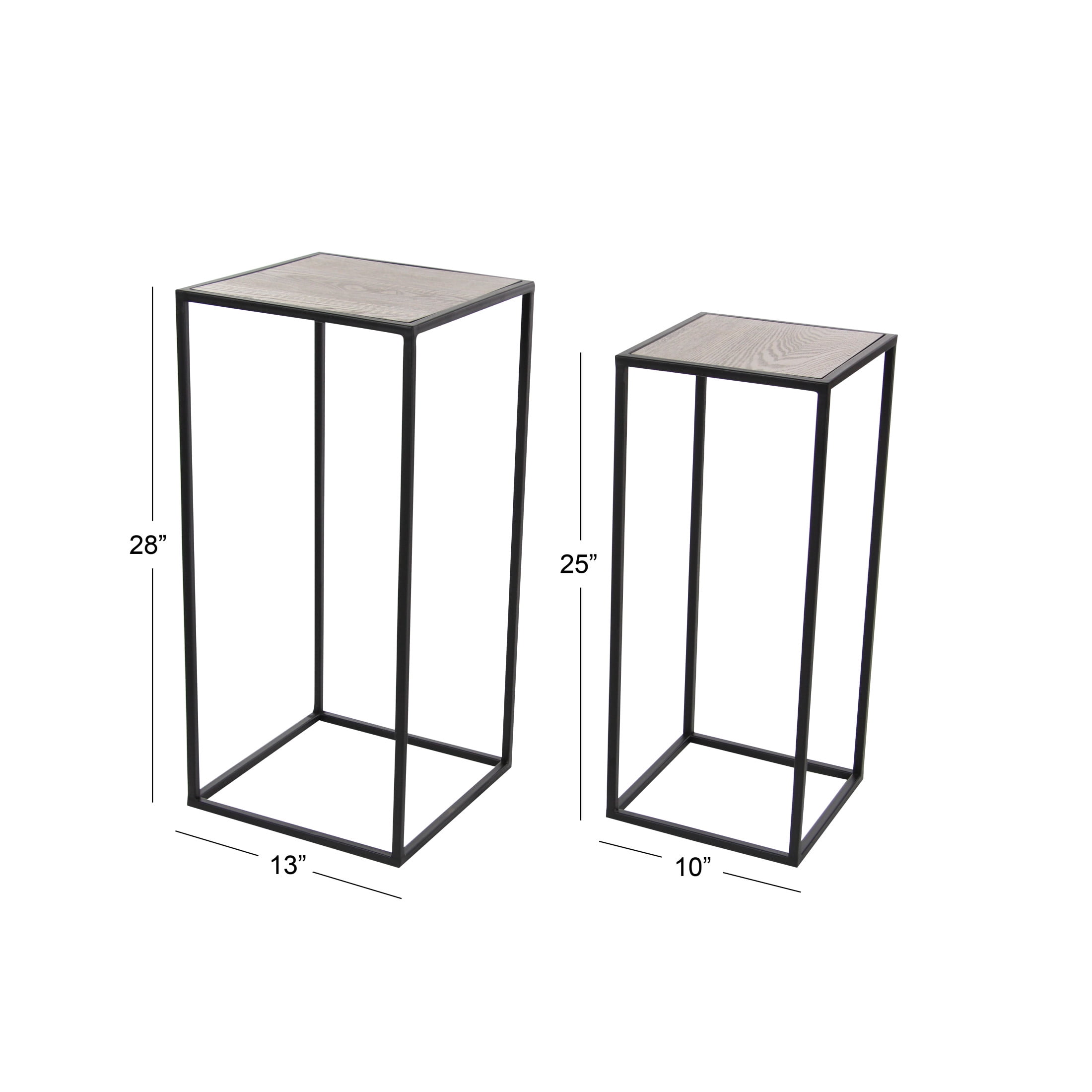 DecMode 10" x 25" Black Metal Rectangle Pedestal Accent Table with Brown Wood Tops, 2-Pieces