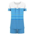 thumbnail image 7 of hxobax Women Fashion Pajamas Sets Shorts 2 Piece Short Sleeve Lounge Sets Sleepwear Colorblock Striped Polka Dot Round Neck Button-up Shirt Tops and Short Pants Pjs Set Loungewear,#01_Blue,XX-Large, 7 of 7