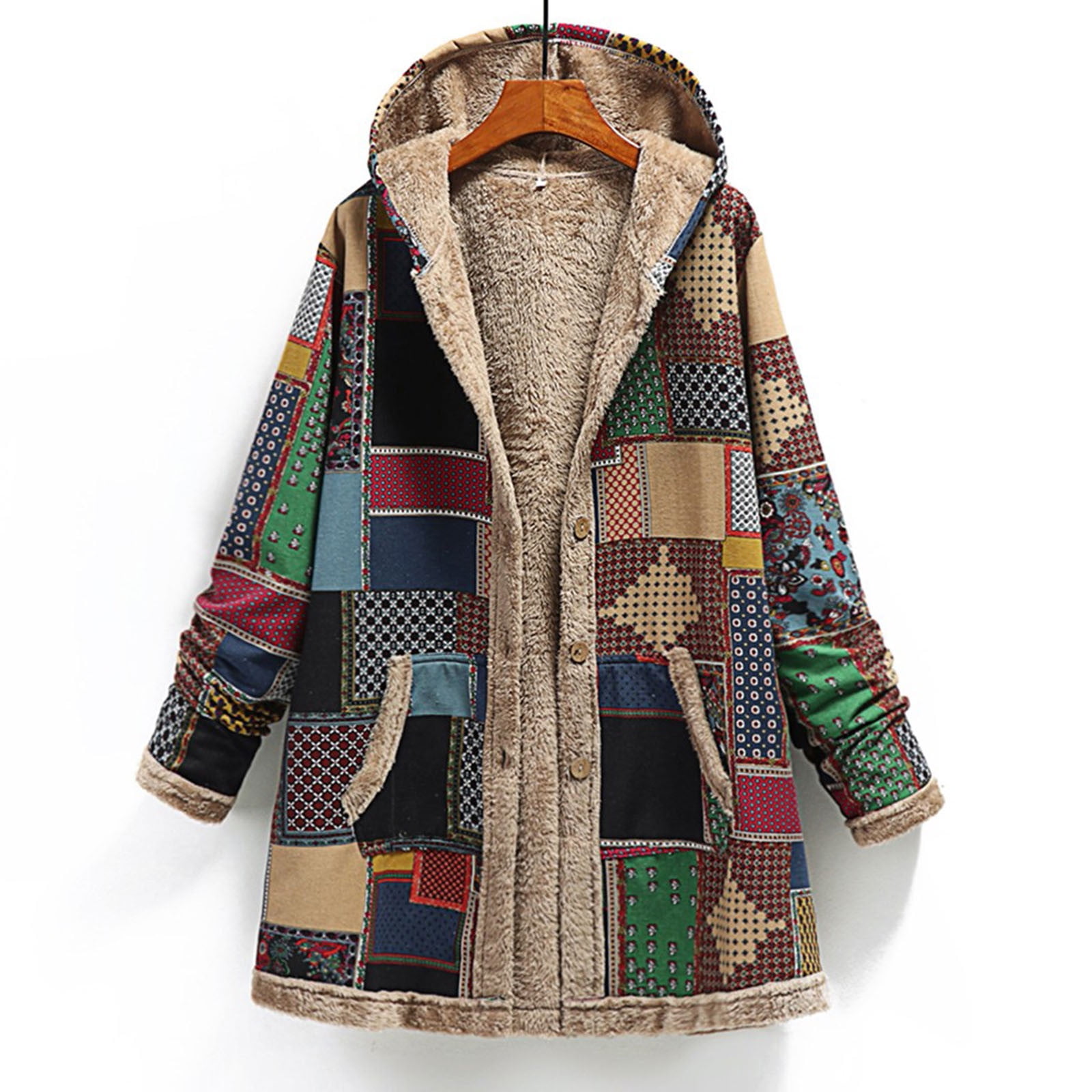 Winter Fall !Homenesgenics Womens Tops under $5 Women's Cotton Linen Printing Hoodies Fall Winter Fleece Jacket Casual Hooded Sweatshirts Thick Lined Green XXXXXL