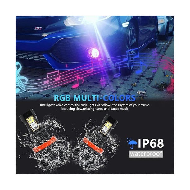 Car LED RGB Headlight APP Bluetooth-Compatible Control Multi Colors LED Fog Lights Bulbs ,H8 H9 H11