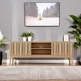 thumbnail image 3 of BENESKY Boho TV Stand up to 50", Farmhouse Television Console Table Entertainment Center with 2 Storage Cabinets and Shelves, for Living Room, Bedroom, Natural, 3 of 6