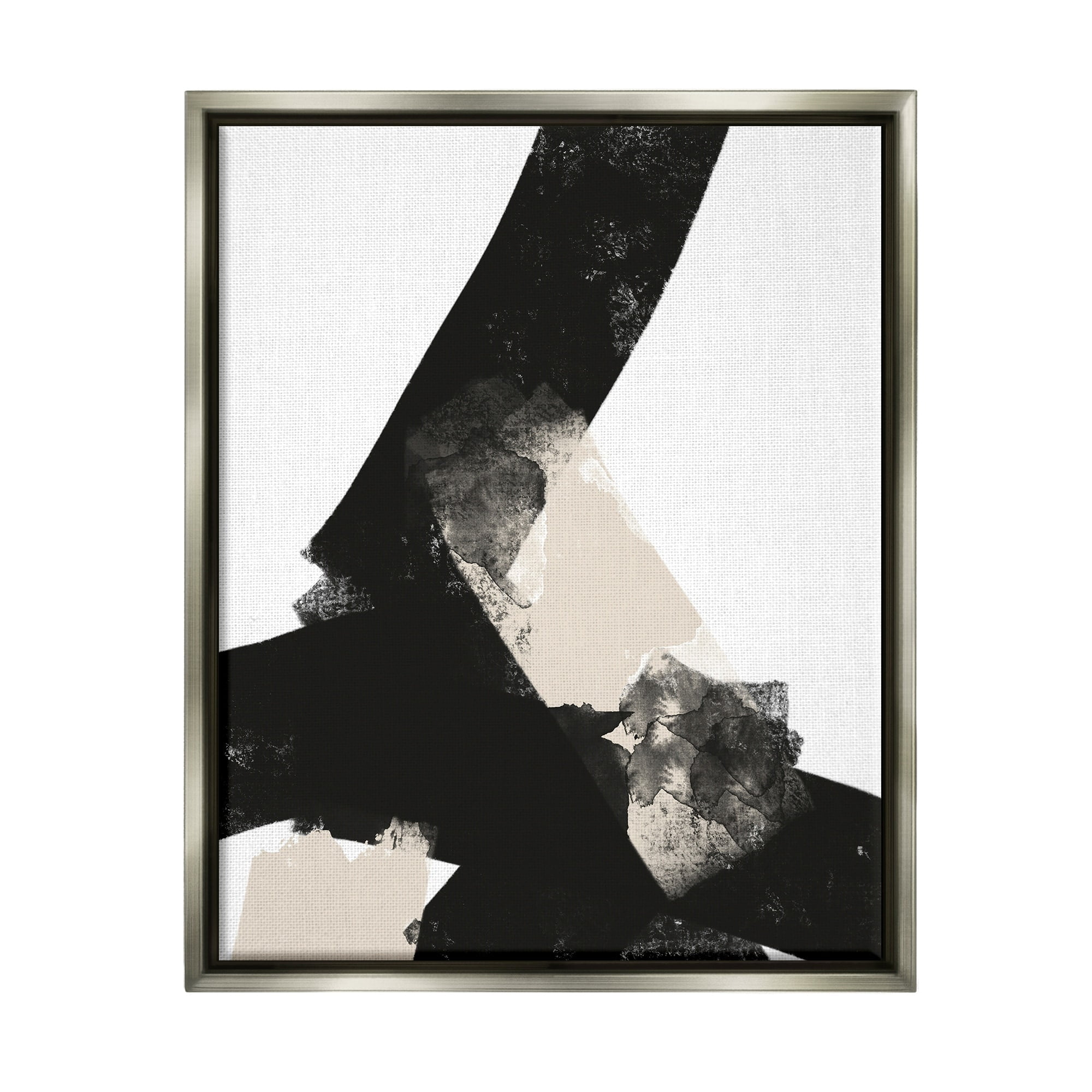 Stupell Industries Bold Black Shapes Curved Stripe Abstract Painting Graphic Art Luster Gray Floating Framed Canvas Print Wall Art, Design by Brandon Wong