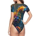 thumbnail image 3 of Uemuo Neon Seahorse Underwater Realm Pattern Women's One Piece Short Sleeve Swimsuit Rash Guard Surfing Modest Quick-drying Swimsuit Beach Essentials-XX-Large, 3 of 9