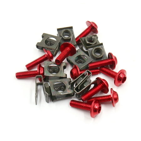 10pcs Metal U-Type M6 Motorcycle Fairing Fasteners Clips w Red Bolts