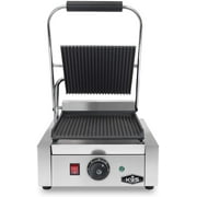 KWS PM-16 Premium 110V Electric Commercial 1600W Panini Grill with Grooved Plates - 9.25" x 8.8" Cooking Surface Restaurant/Deli/Butcher Shop