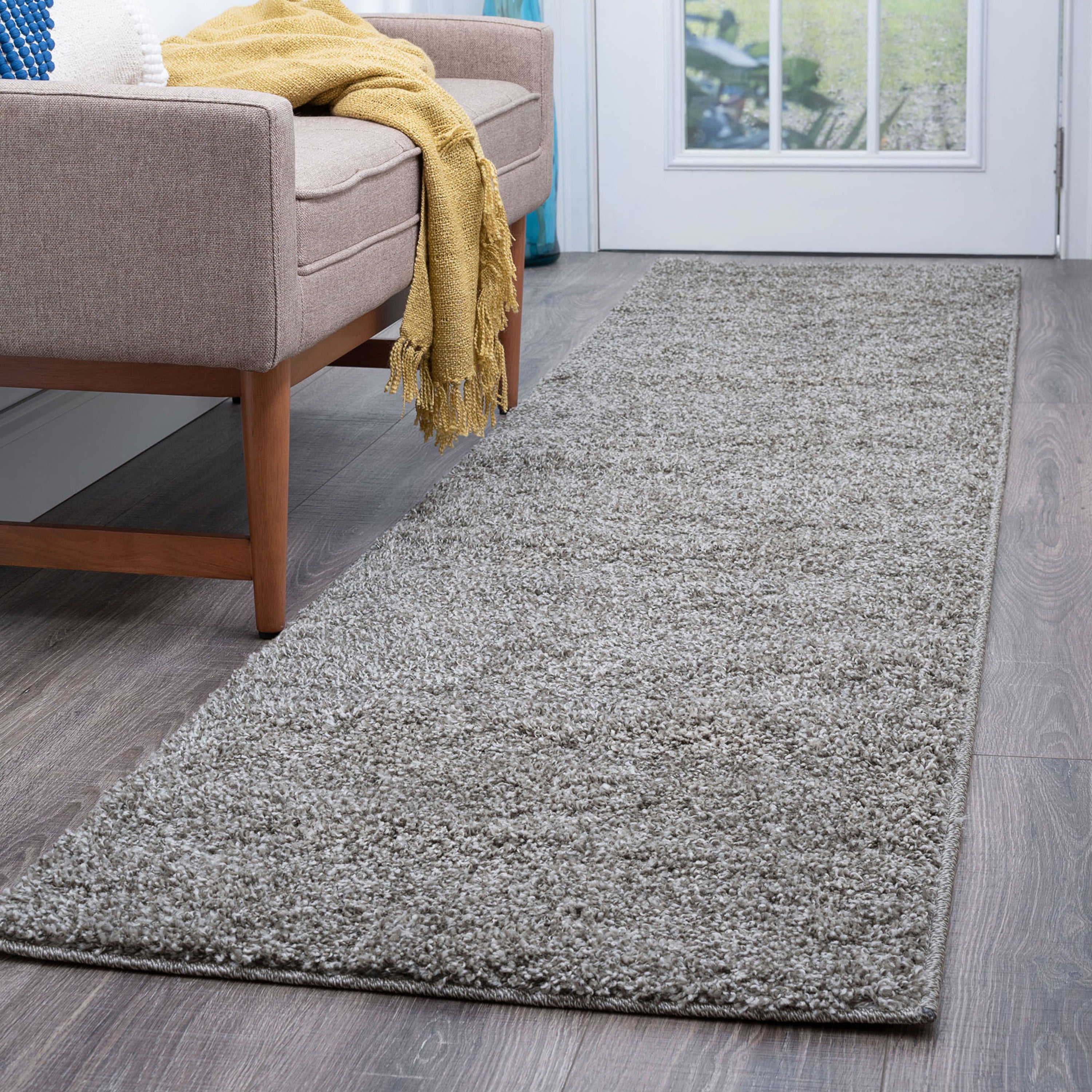 Shag 2x12 Area Rug Thick (2'3'' x 12') Solid Taupe Indoor Runner Easy to Clean